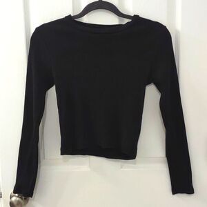 On Fire Cotton Ribbed Long Sleeve Black Top Size S